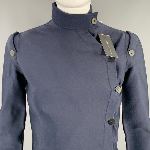 SALVATORE FERRAGAMO Size XS Navy Viscose Blend Asymmetrical Mini Dress - Picture 2 of 9